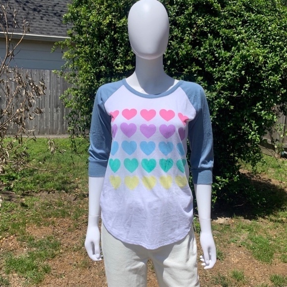 Chaser Tops - NWT Chaser Pastel Heart Baseball Style Graphic Tee